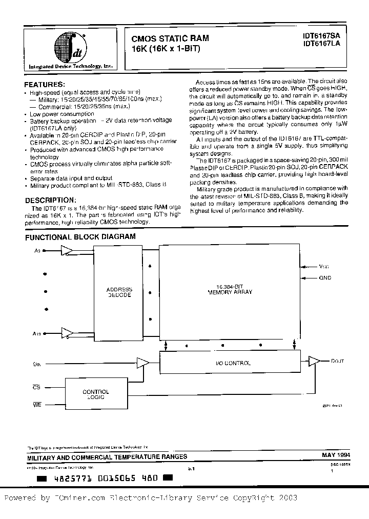 IDT6167LA85EB_1940143.PDF Datasheet