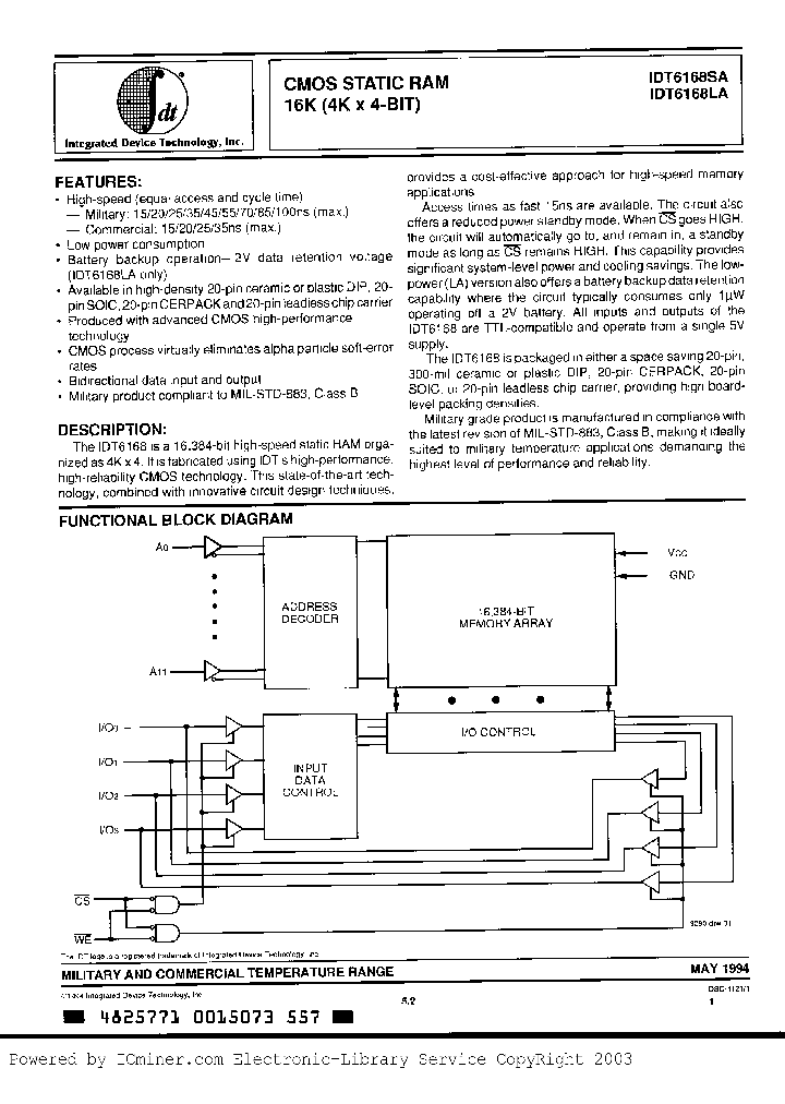 IDT6168LA85EB_1940145.PDF Datasheet