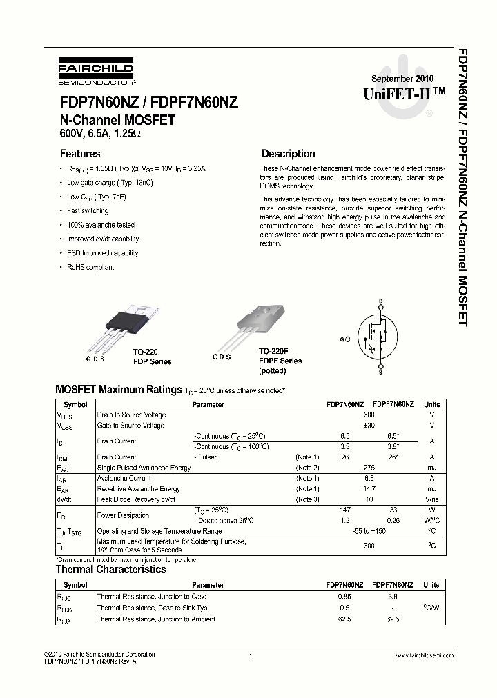 FDPF7N60NZ_2022699.PDF Datasheet