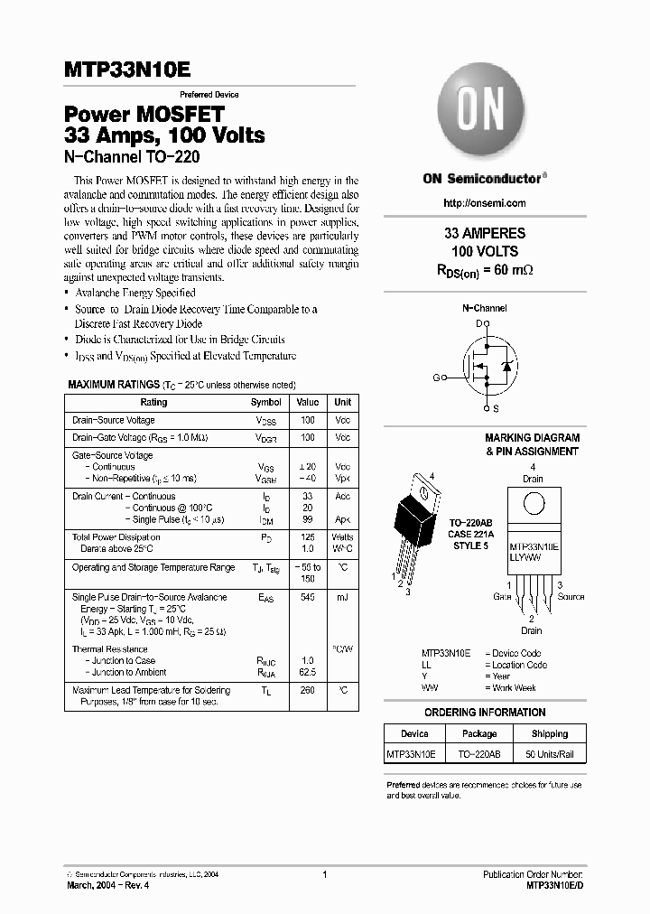 MTP33N10E_2022708.PDF Datasheet