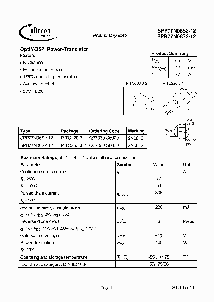 SPB77N06S2-12_2032070.PDF Datasheet