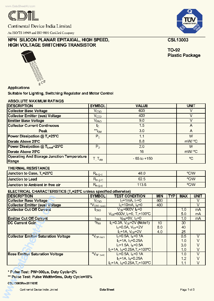 CSL13003_2045791.PDF Datasheet