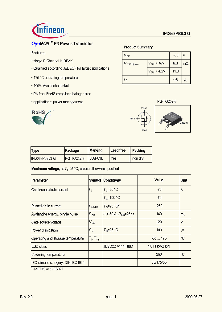 IPD068P03L3G_2068198.PDF Datasheet