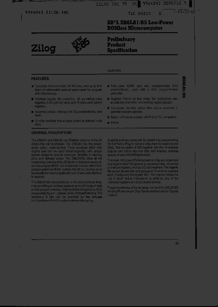 Z86L85-PS_2072865.PDF Datasheet