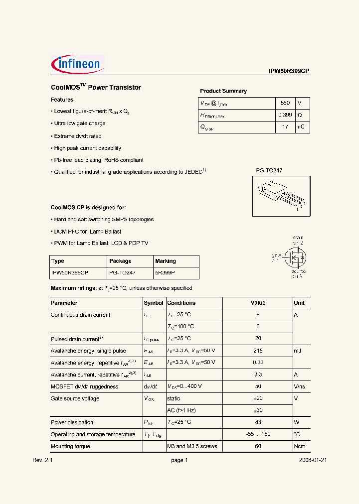 IPW50R399CP_2075900.PDF Datasheet