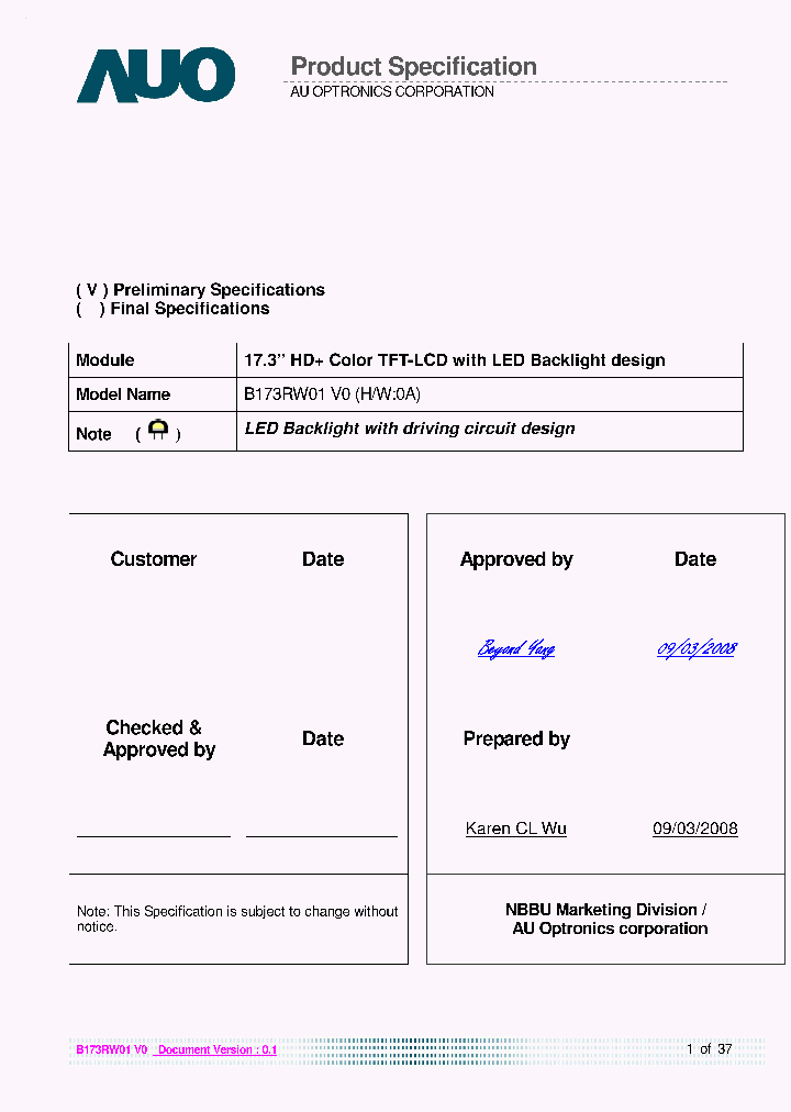 B173RW01V0_2083750.PDF Datasheet