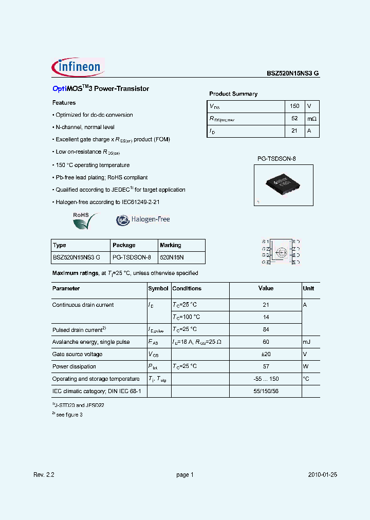 BSZ520N15NS3G_2085981.PDF Datasheet