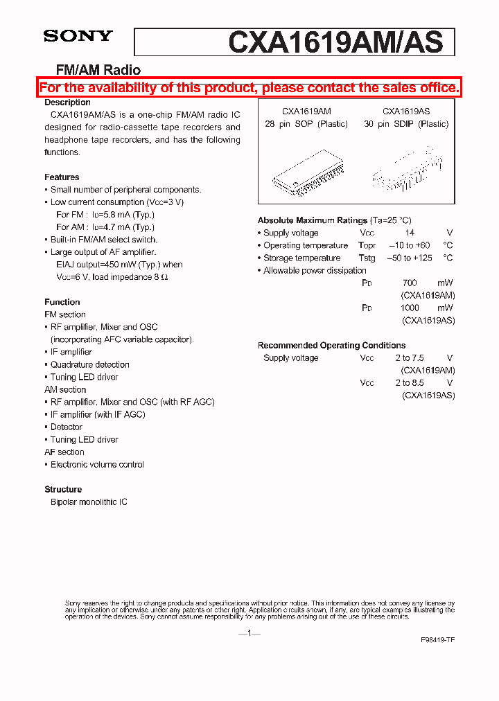 CXA1619AMAS_2086691.PDF Datasheet