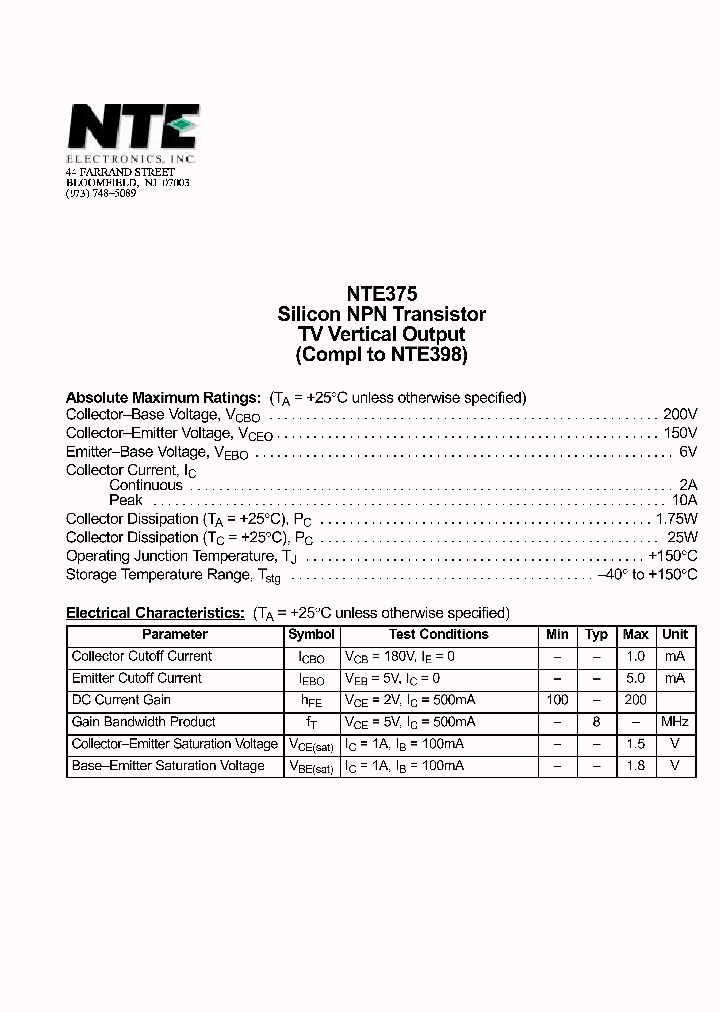 NTE375_2099940.PDF Datasheet