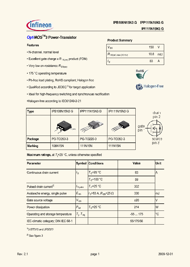 IPI111N15N3G_2103968.PDF Datasheet