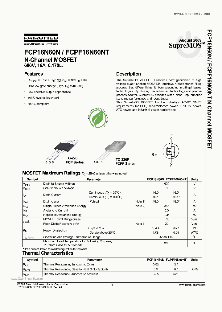 FCP16N60N_2109097.PDF Datasheet