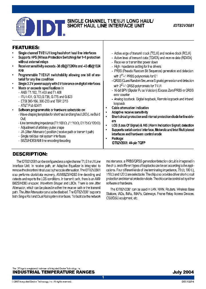 IDT82V2081PP_2151906.PDF Datasheet