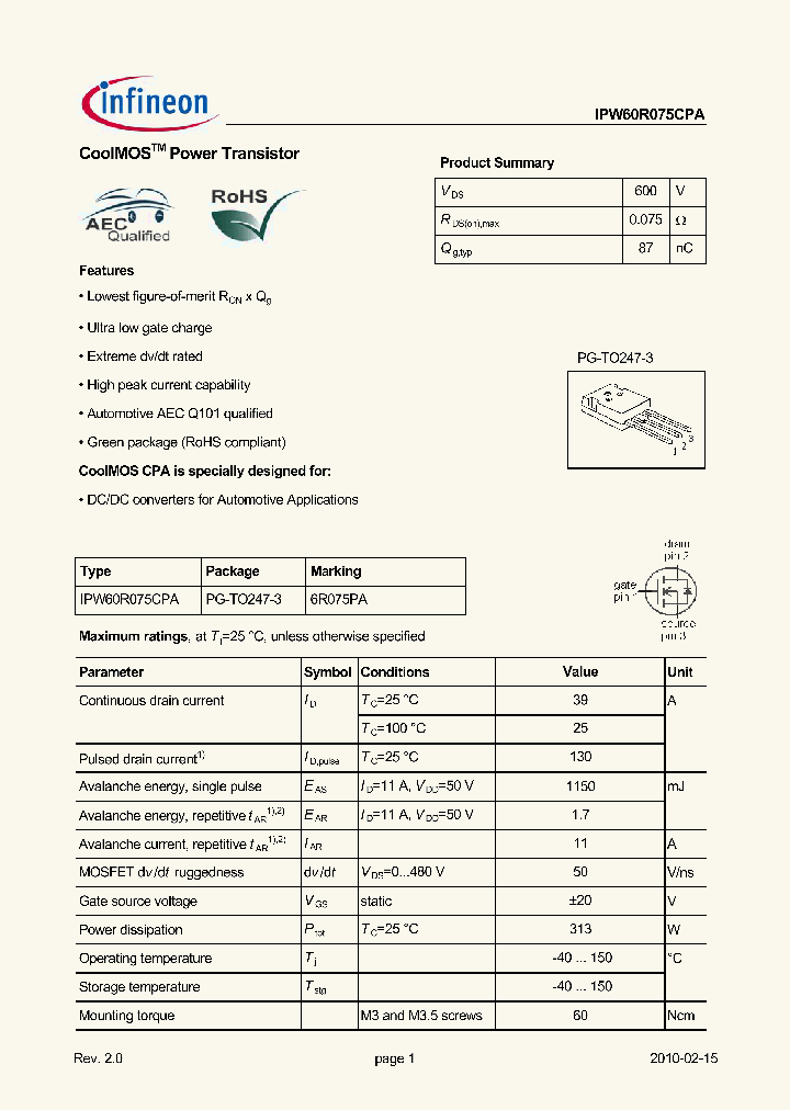 IPW60R075CPA_2166487.PDF Datasheet
