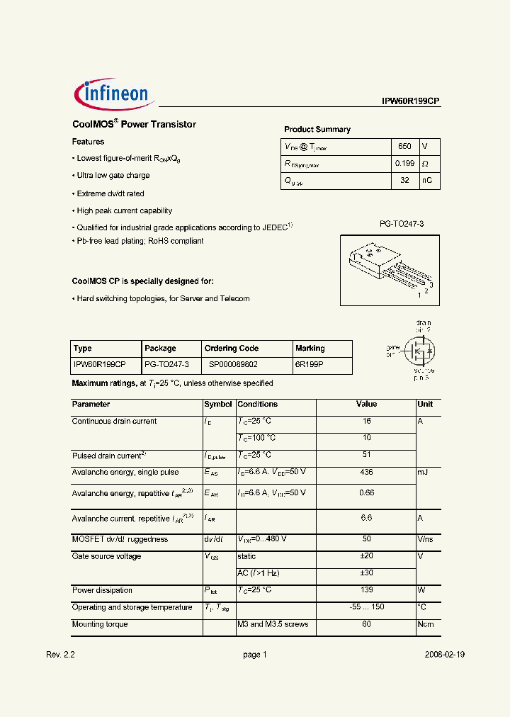 IPW60R199CP08_2166503.PDF Datasheet