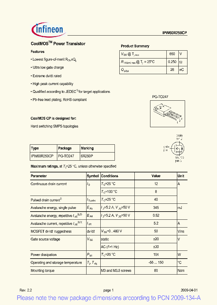 IPW60R250CP_2166504.PDF Datasheet