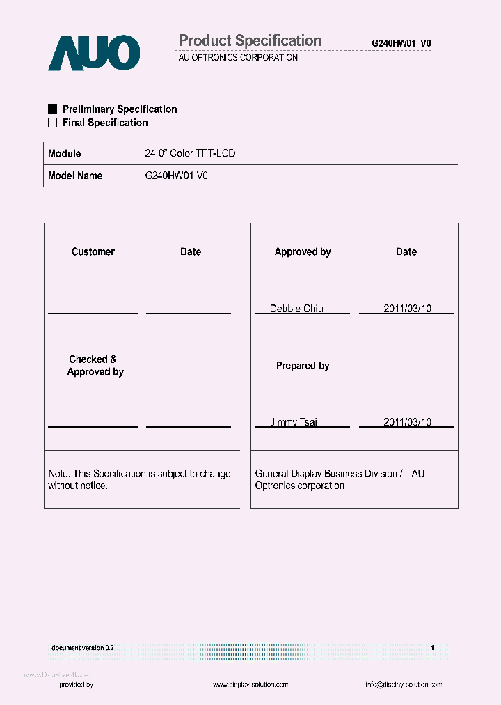 G240HW01-V0_2194245.PDF Datasheet
