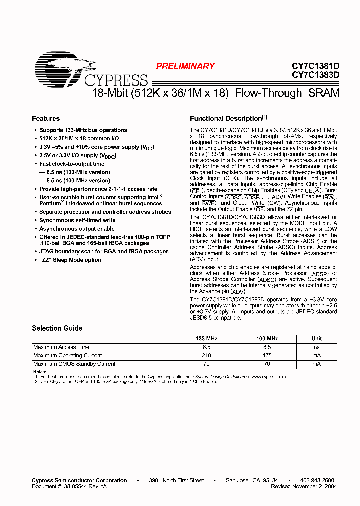 CY7C1383D-133BGC_2198864.PDF Datasheet