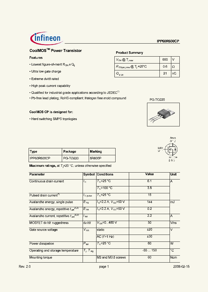IPP60R600CP_2206258.PDF Datasheet