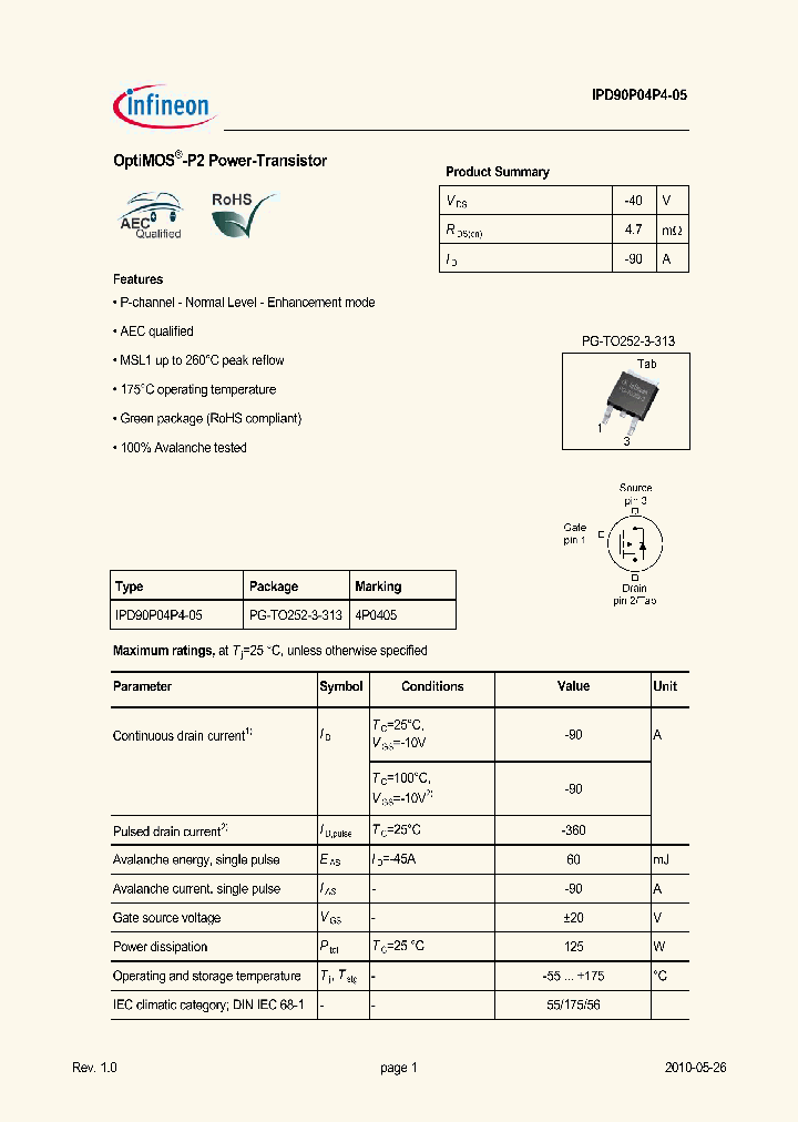 IPD90P04P4-05_2219899.PDF Datasheet