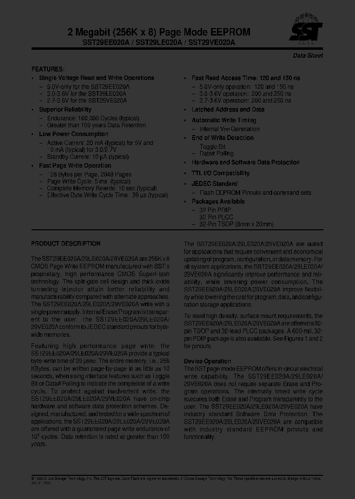SST29EE020A-150-4C-PH_2227549.PDF Datasheet