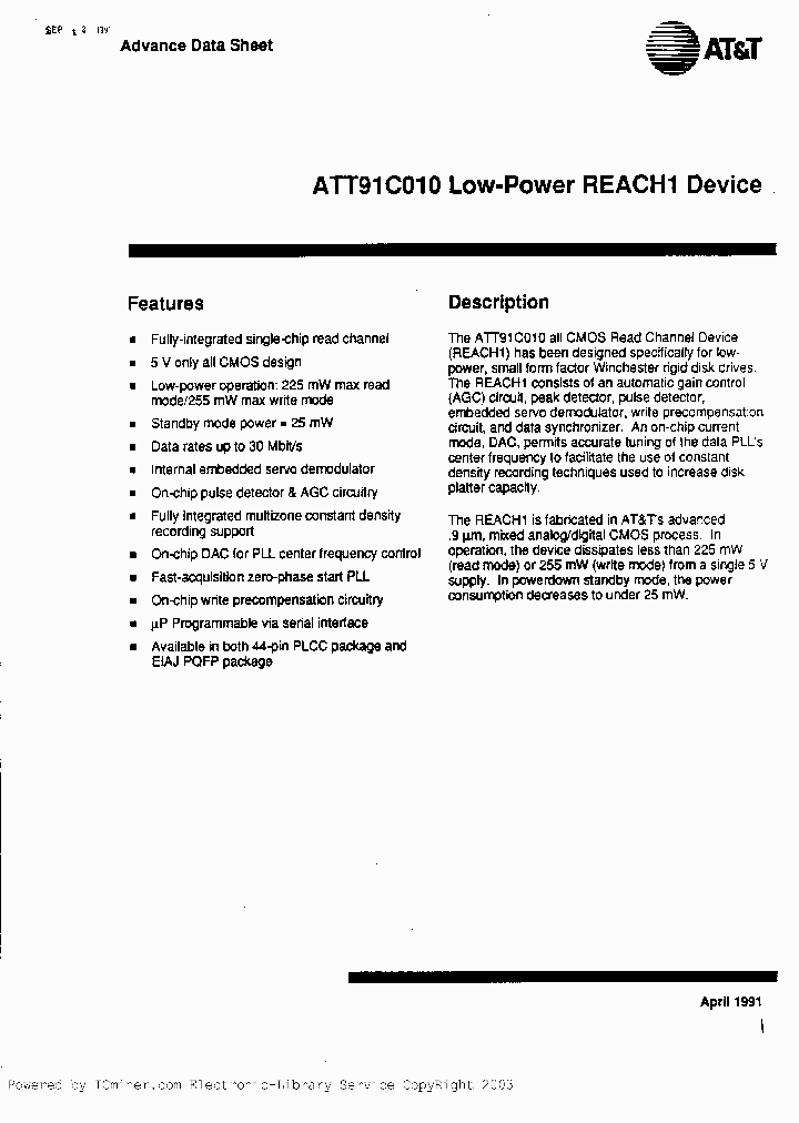 ATT91C010-30J44_2240668.PDF Datasheet
