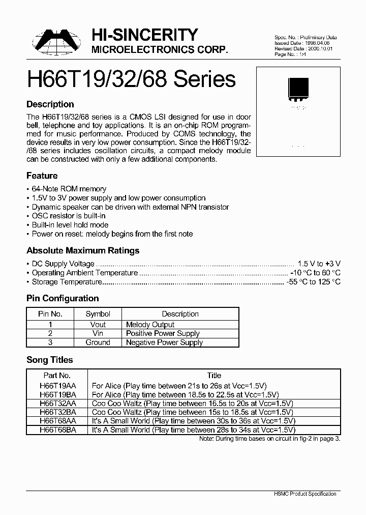 H66T19AABAFORALICE_2243115.PDF Datasheet