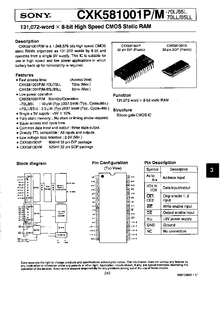 CXK581001PM-70L85L70LL85LL_2254225.PDF Datasheet
