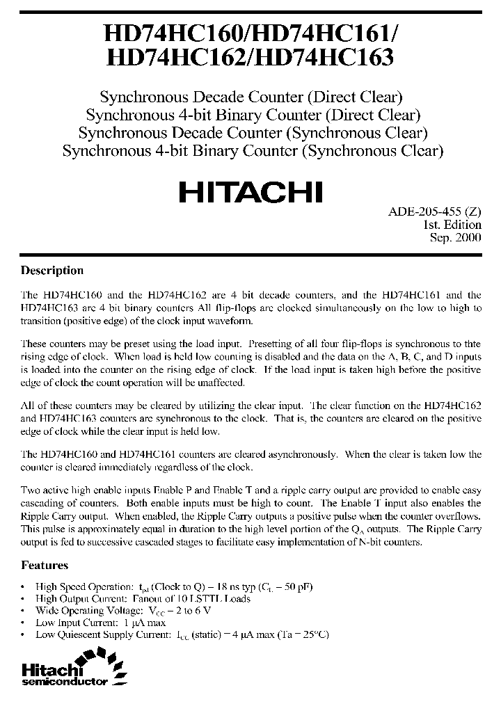 HD74HC160HD74HC161HD74HC162HD74HC163_2262452.PDF Datasheet