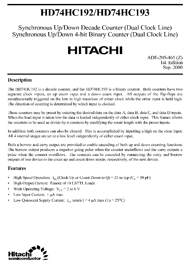HD74HC192HD74HC193_2262454.PDF Datasheet
