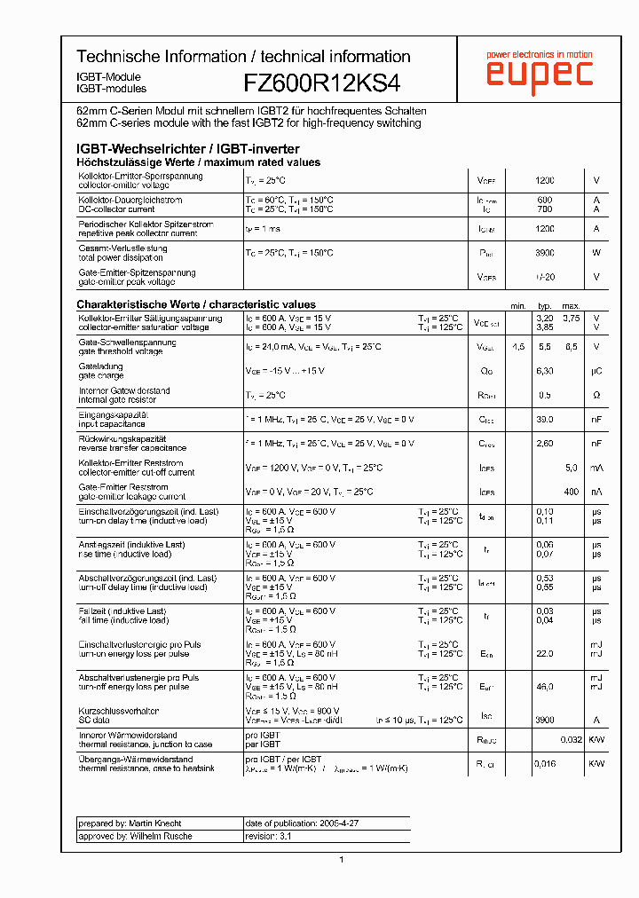 FZ600R12KS4_2273930.PDF Datasheet