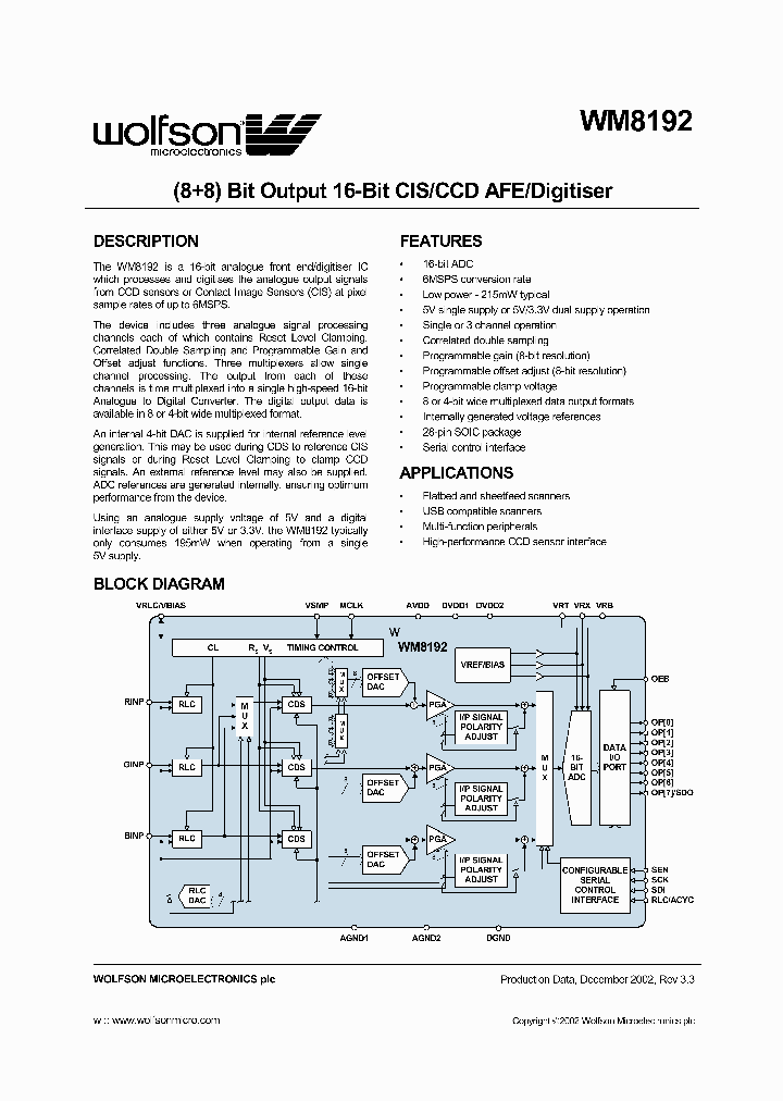 WM8192_2298128.PDF Datasheet