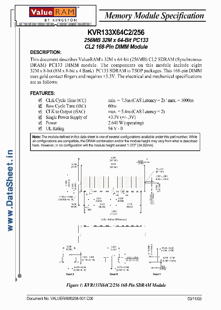 KVR133X64C2256_2305581.PDF Datasheet