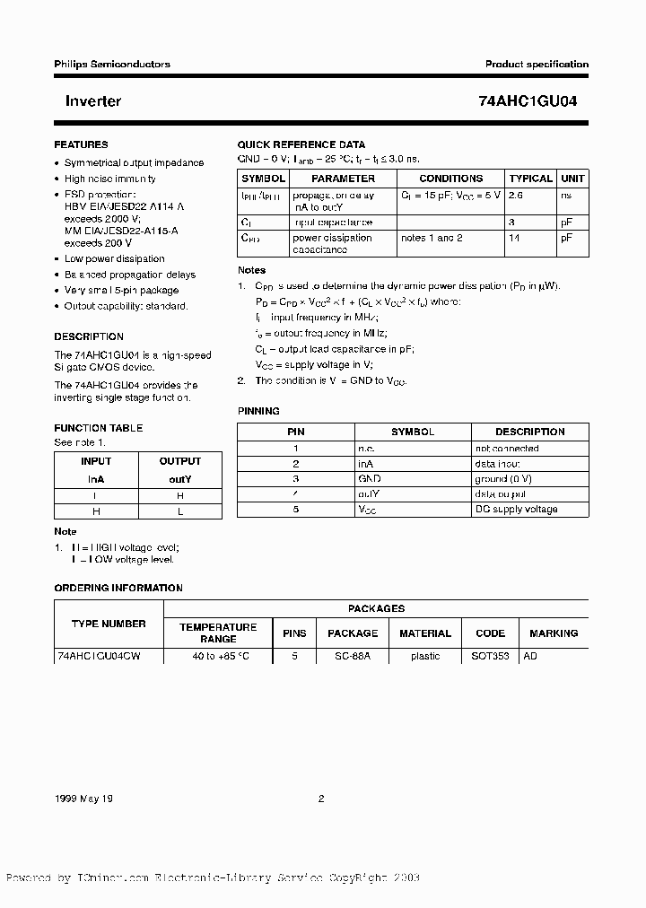 74AHC1GU04BW_2390664.PDF Datasheet