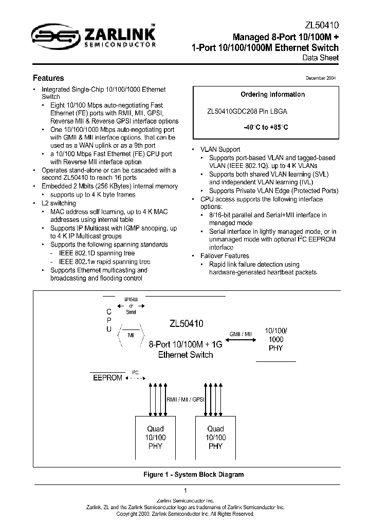 ZL50410GDC208_2391586.PDF Datasheet