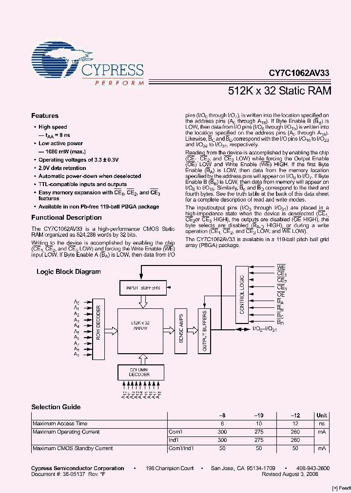 CY7C1062AV33-12BGC_2405285.PDF Datasheet