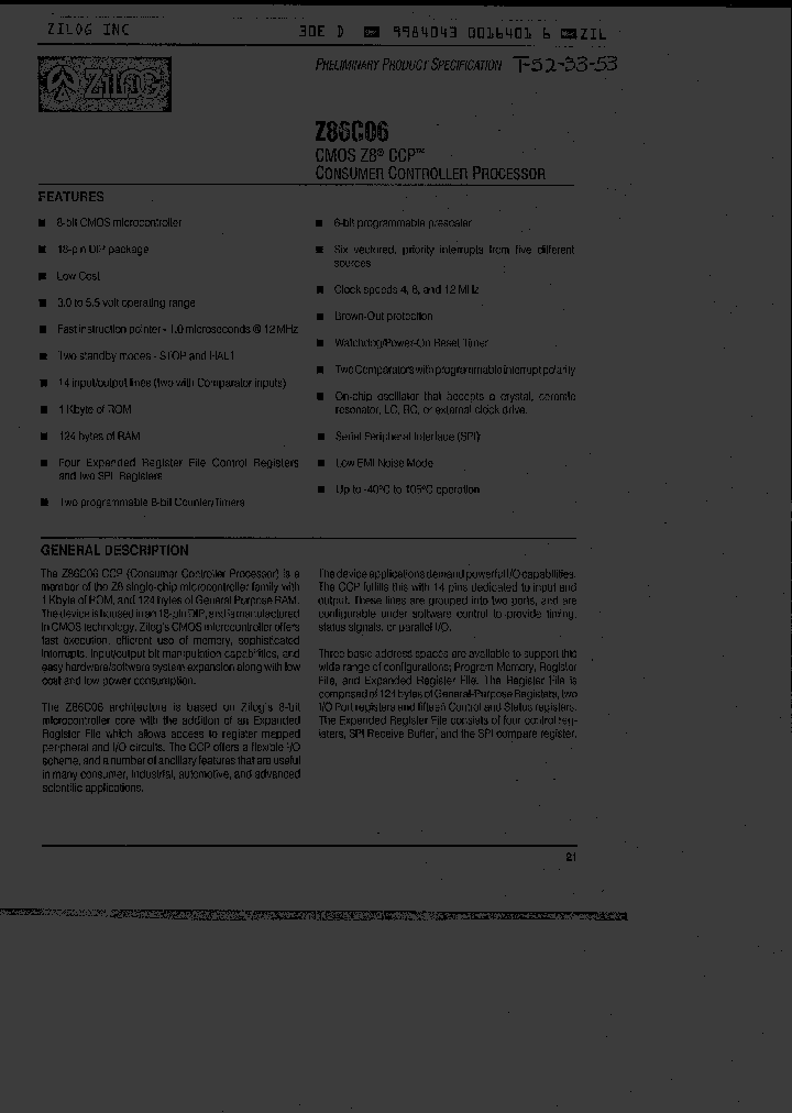 Z86C06-08PEC_2405509.PDF Datasheet