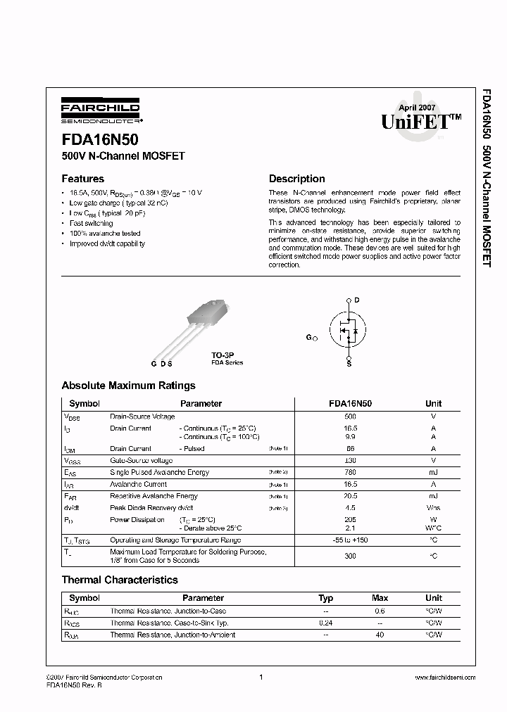 FDA16N50F109_2423188.PDF Datasheet