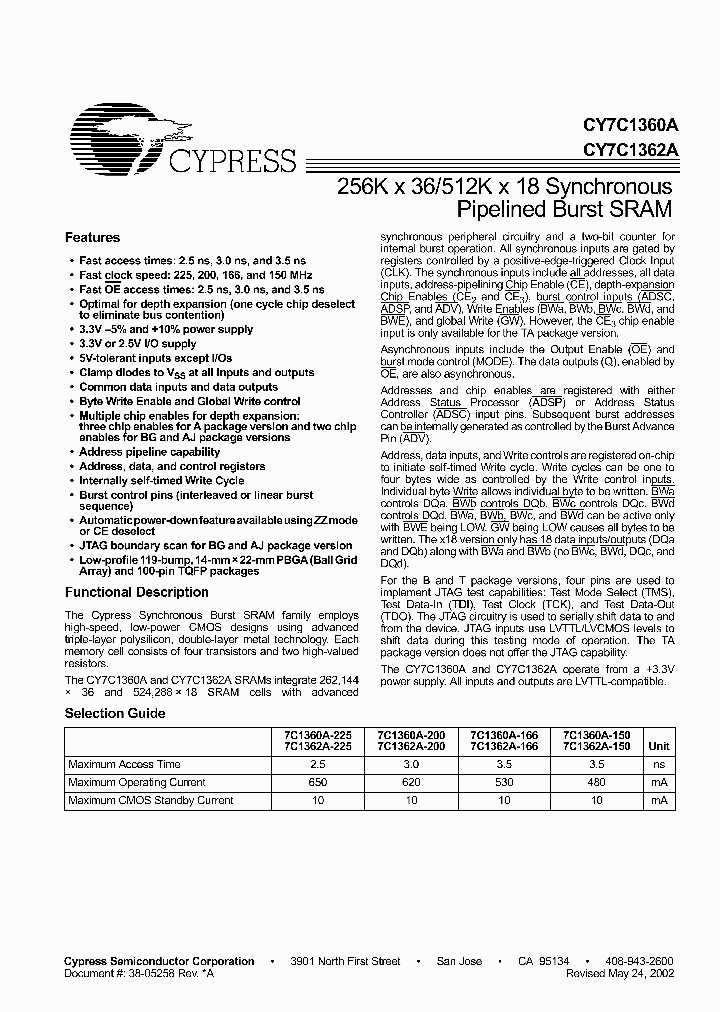 CY7C1360A-150AC_2427419.PDF Datasheet