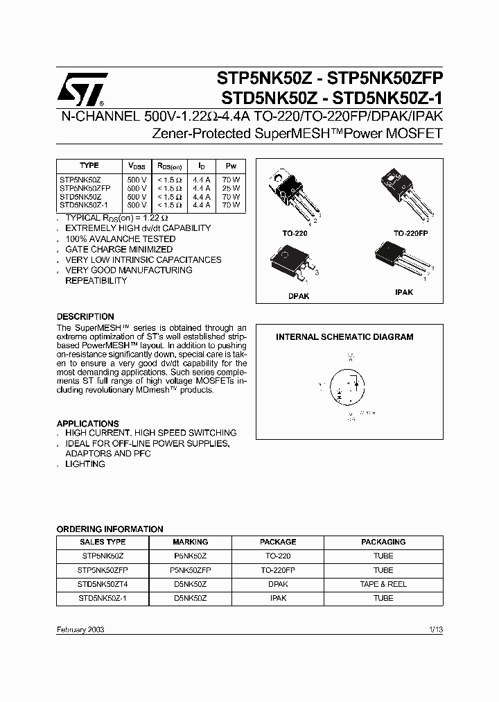 STD5NK50Z_2466280.PDF Datasheet