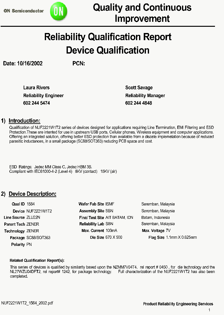 NUF2221W1T2-REL-REPORT_2484269.PDF Datasheet