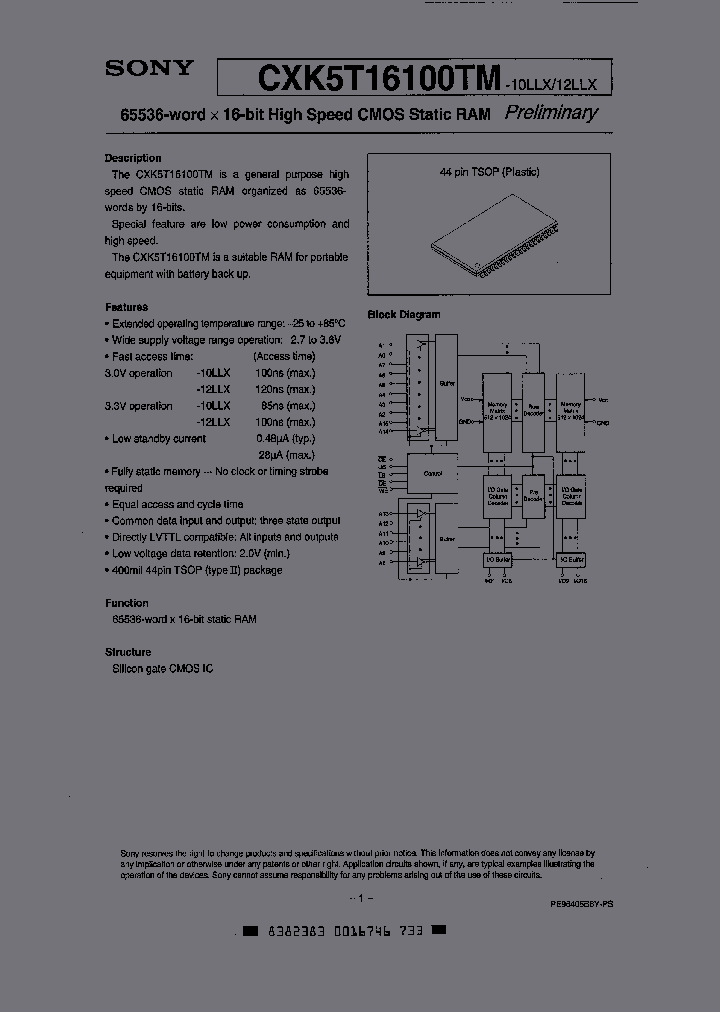 CXK5T16100TM-10LLX_2489109.PDF Datasheet