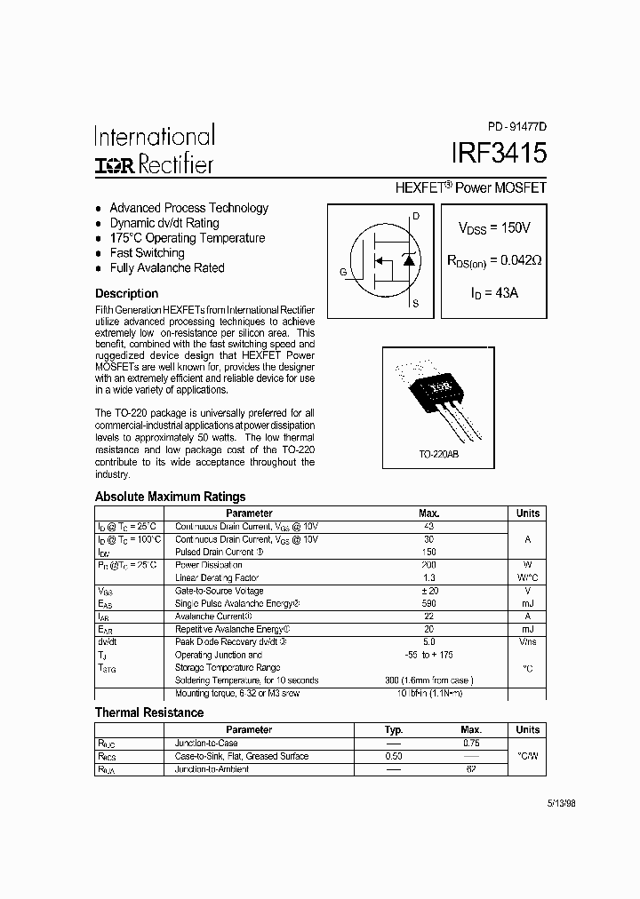IRF3415_2508229.PDF Datasheet