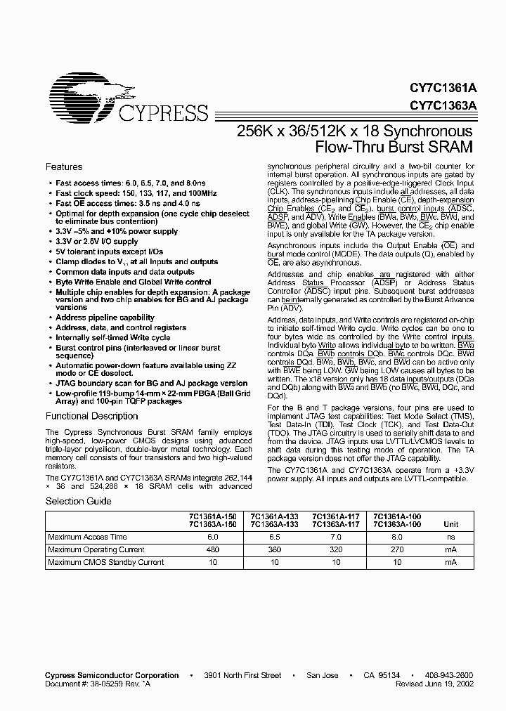 CY7C1363A-133AJI_2512152.PDF Datasheet