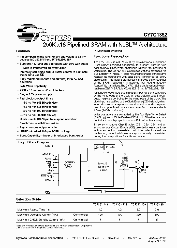 CY7C1352-133AC_2511934.PDF Datasheet