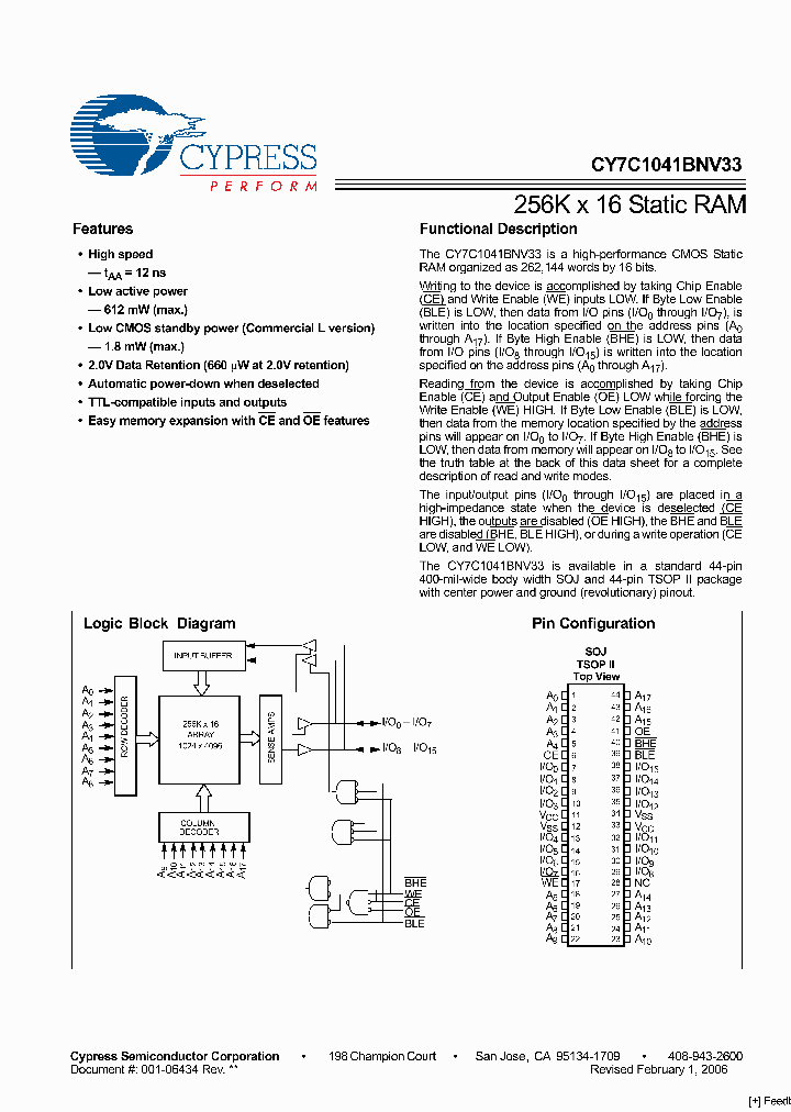 CY7C1041BNV33L-15VXC_2526025.PDF Datasheet