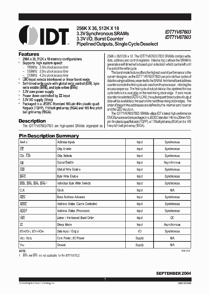 IDT71V67603S166BGGI_2530721.PDF Datasheet