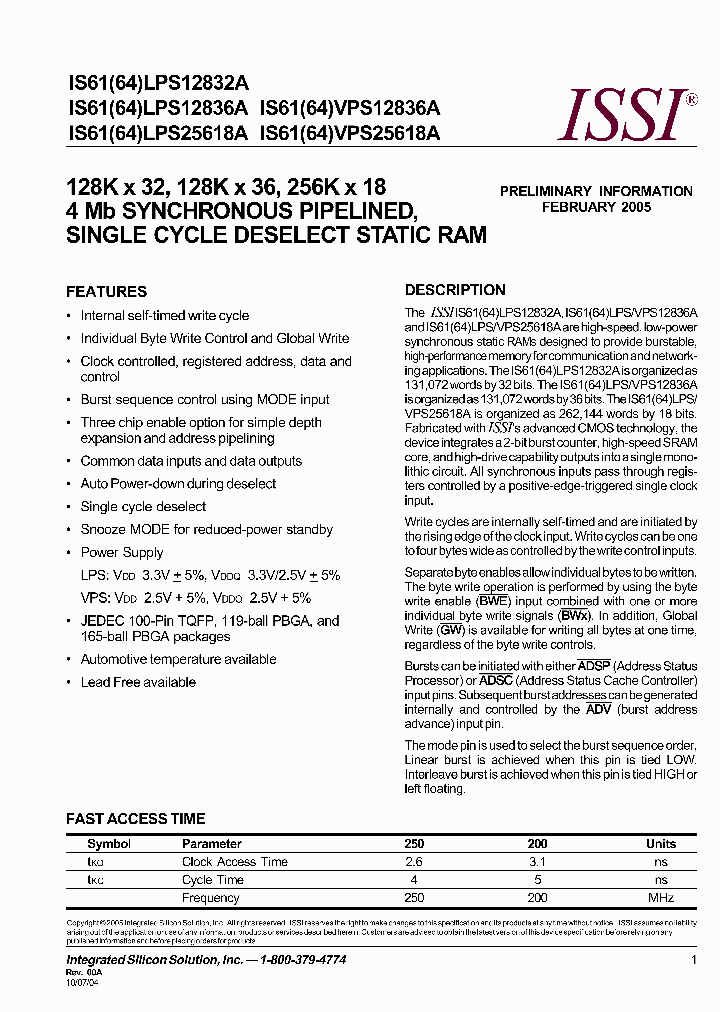 IS61LPS25618A-250B2_2558555.PDF Datasheet