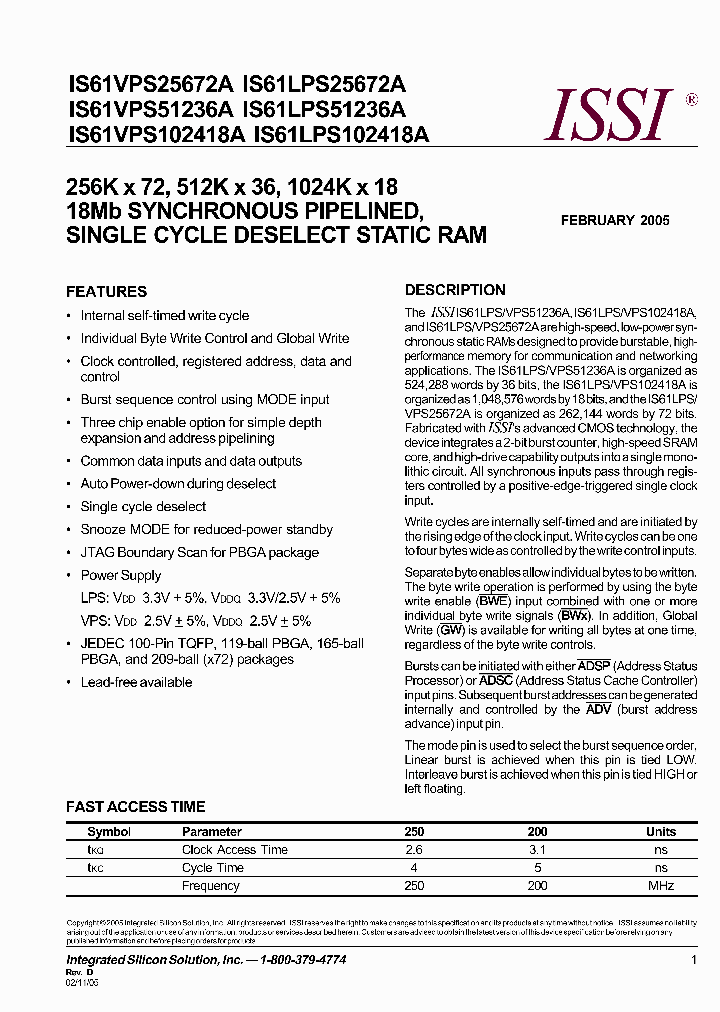 IS61LPS25672A-250B1_2558567.PDF Datasheet