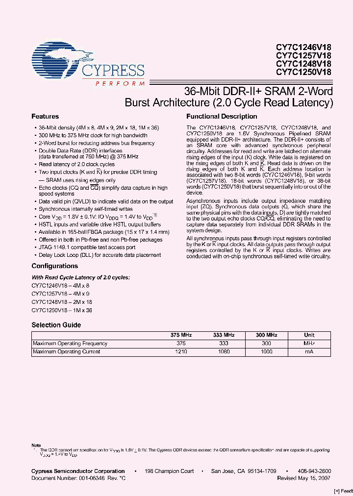 CY7C1250V18-300BZI_2582596.PDF Datasheet