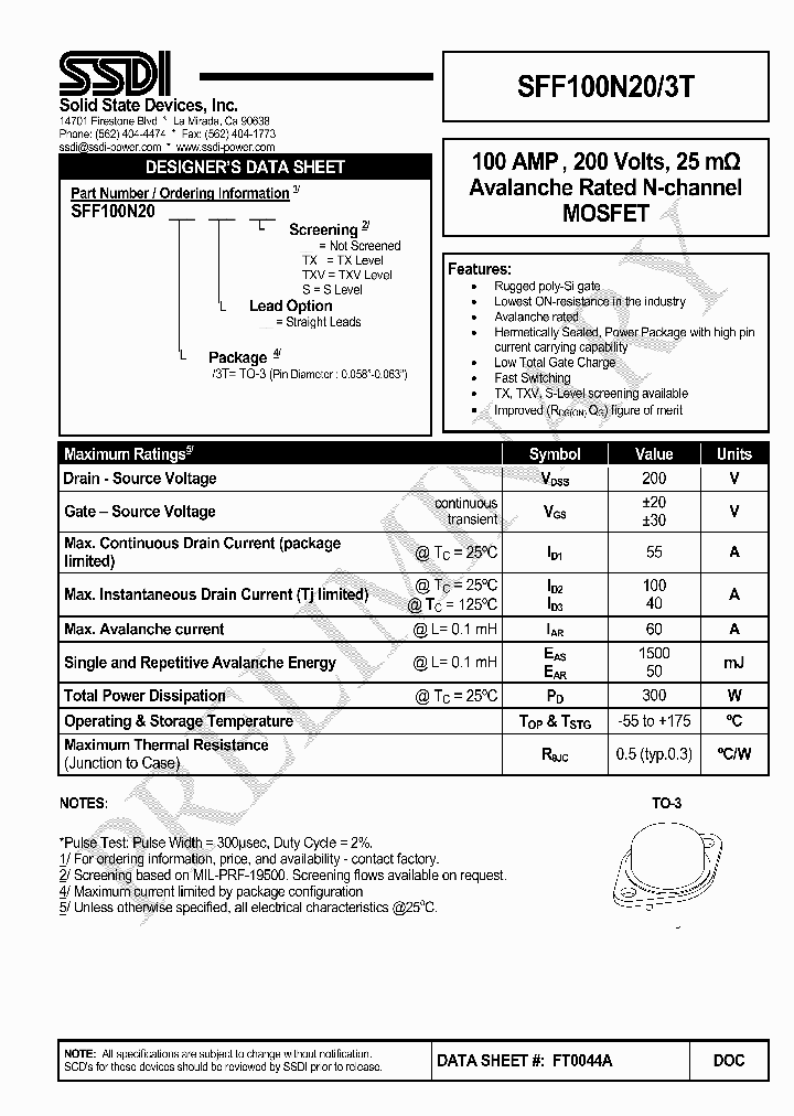 SFF100N20-3TTX_2587458.PDF Datasheet